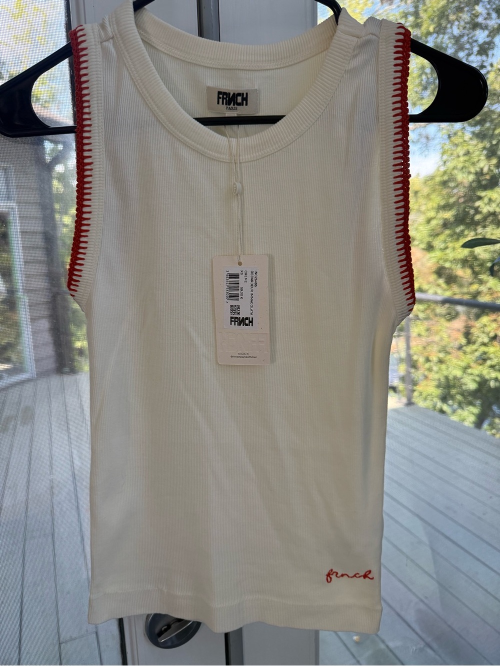 FRNCH White Tank Top with Red Trim, size xs